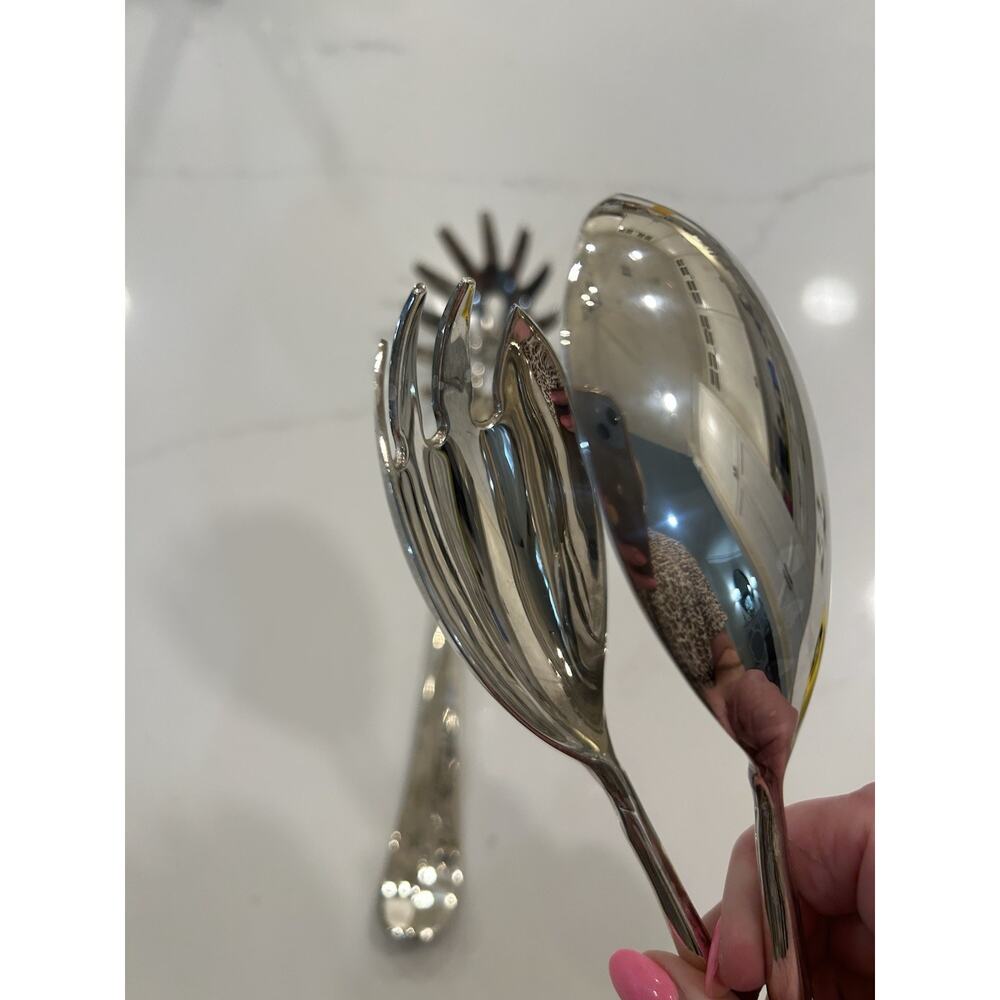International Silver Silver Plated Set of 3 Serving Spoons Salad Tongs - Picture 7 of 16